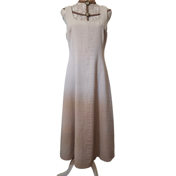 NWT Joie Sheath Sleeveless Midi Dress Tan Cream Square Neck Pockets Size 10 - Picture 2 of 9
